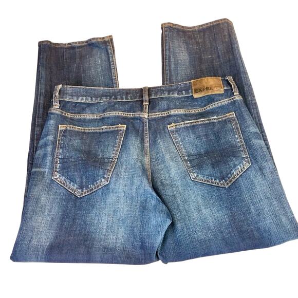Men's Express Blake Denim Jeans Loose Fit Straight Dark Wash - Picture 12 of 16
